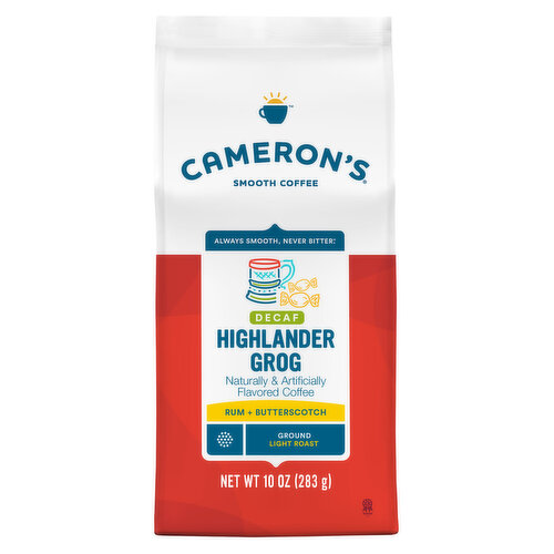 Cameron's Coffee, Smooth, Ground, Light Roast, Decaf, Highlander Grog