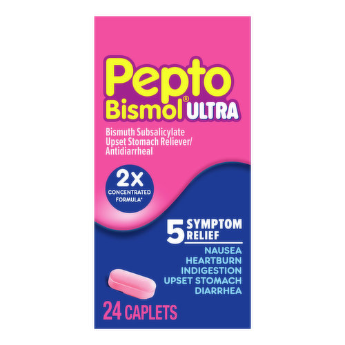 Pepto-Bismol Multi-Symptom Pepto Bismol Ultra Caplets for Upset Stomach & Diarrhea Relief, Over-the-Counter Medicine, 24 Ct