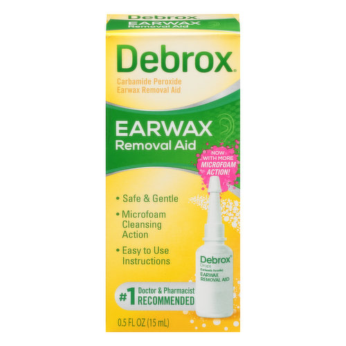 Other Information: Do not store above 25 degrees C (77 degrees F). Store bottle in the outer carton. Product foams on contract with earwax due to release of oxygen. There may be an associated crackling sound. Keep tip on bottle when not  in use. Carbamide peroxide. Safe & gentle. Microfoam cleansing action. Easy to use instructions. No. 1 doctor pharmacist recommended.  Debrox.com. Questions? 1-866-255-5202; Debrox.com. Made in Germany.
