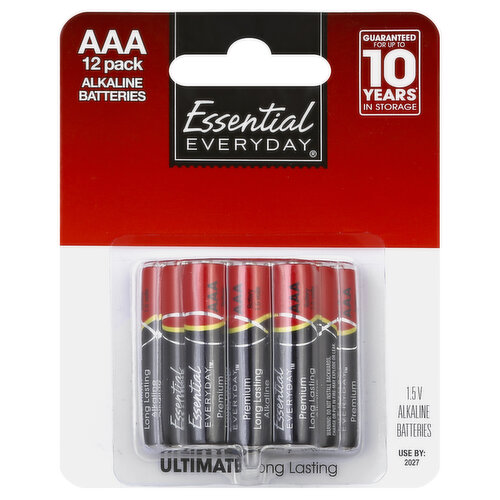 Essential Everyday Batteries, Alkaline, AAA, 12 Pack