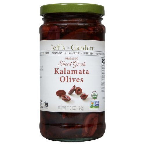 Jeff's Garden Kalamata Olives, Organic, Sliced Greek