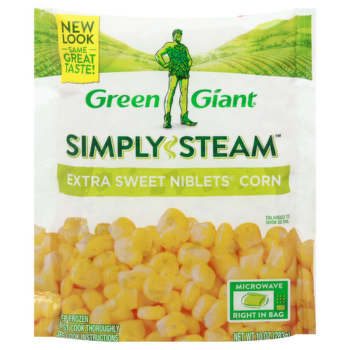 New look. Same great taste! Microwave right in bag. greengiant.com. SmartLabel: Scan for more information. Facebook. YouTube. Instagram. Questions or comments? 1-800-754-3381. Visit us at greengiant.com. Product of USA.