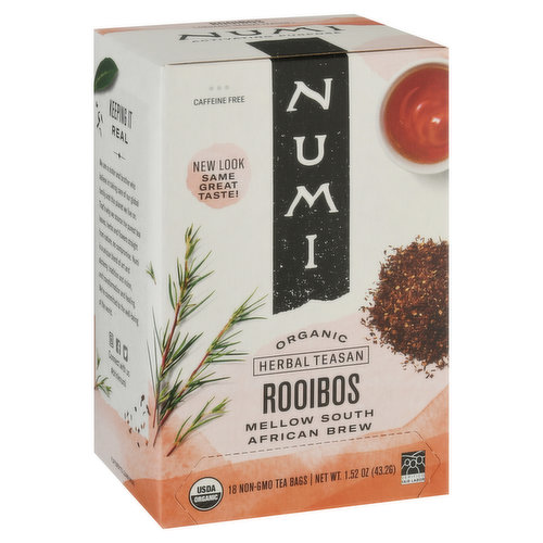 Numi Herbal Teasan, Rooibos, Organic, Tea Bags
