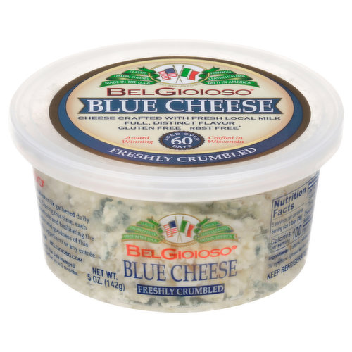 Classic. Italian cheeses. rBST free (No significant difference has been found in milk from cows treated with artificial hormones). Award winning. Aged over 60 days. BelGioioso Blue Cheese is handcrafted with the freshest milk gathered daily form local farms and aged 60 days in special caves. During this time, each wheel is pierced with small holes, allowing air to penetrate and facilitating the growth of beneficial mold. The traditional character and goodness of this cheese will bring a tangy, unique taste to your salads, appetizers or any entree.