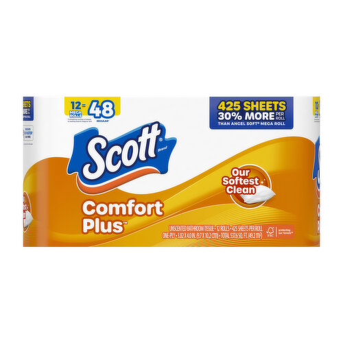 Scott ComfortPlus with Thick and Plush Toilet Paper , Designed to Care For  You With Everyday Comfort, 12 Pack 