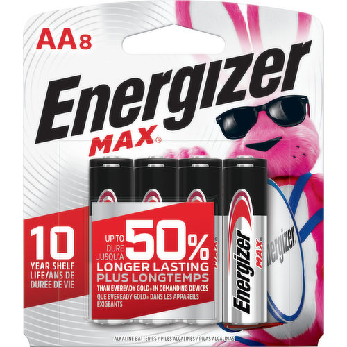 Up to 50% longer lasting than Eveready Gold in demanding devices. Protects your devices from leakage of fully used batteries up to 2 years. The world's no.1 longest lasting AA battery. www.energizer.com. www.energizer.ca. Also try Energizer Ultimate Lithium. See battery for country of origin.