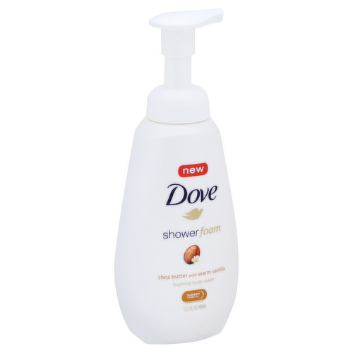 Nutrium moisture. New. Transform your shower with Dove Shower Foam for clean, smooth skin in 3 easy steps. Dove Shower Foam gives you light and airy foam - and lots of it - more than 250 pumps in one bottle. So use generously and enjoy. Phone: 1-800-761-Dove; 1-800-761-3683. www.dove.com. Made in USA.