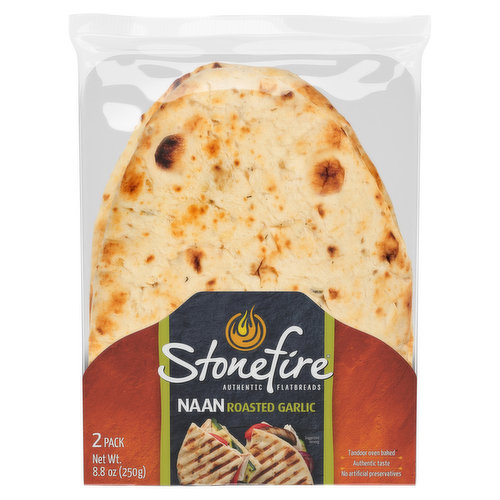 Stonefire Naan, Roasted Garlic, 2 Pack