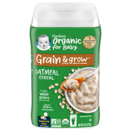 Gerber Organic for Baby Cereal, Oatmeal, Grain & Grow, Supported Sitter 1st Foods