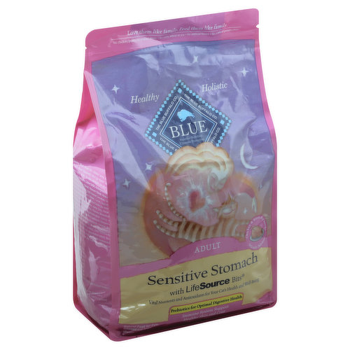 Calorie Content (ME Calculated): 3,773 Kcals/kg, 422 KcaIs/cup . Blue Sensitive Stomach Chicken and Brown Rice Recipe for Adult Cats is formulated to meet the nutritional levels established by the AAFCO Cat Food Nutrient Profiles for maintenance.