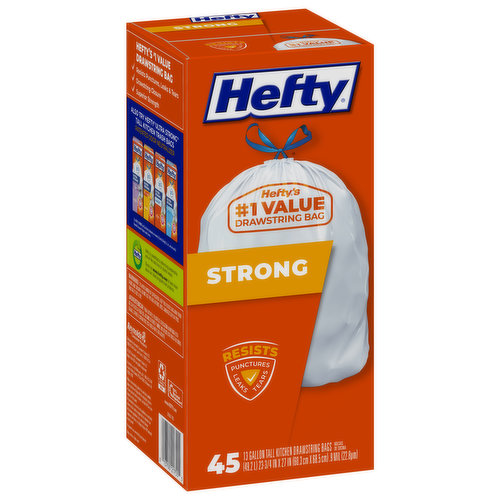 Hefty Strong Tall Kitchen Bags, Drawstring, Strong, 13 Gallon, Club Pack - 120 bags