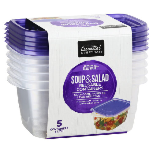 Glad Food Storage Containers, Soup and Salad, 24 Ounce, 5 Count, Plastic  Containers