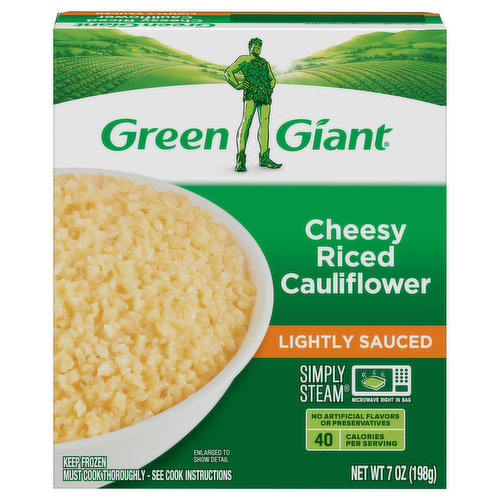 Green Giant Simply Steam Riced Cauliflower, Cheesy, Lightly Sauced