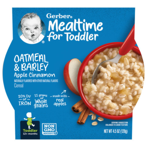 Gerber Mealtime for Toddler Cereal, Oatmeal & Barley, Apple Cinnamon, Toddler (12+ Months)