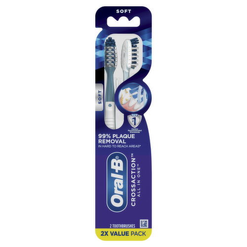 Oral-B Pro Health CrossAction All In One Toothbrushes, Deep Plaque Removal, Soft, 2 Count