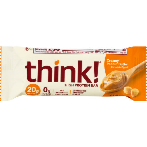 20 g Protein. 0 g Sugar. Gluten free. Certified Gluten-Free by GFCO. Low GI. No artificial sweeteners. Not a low calorie food. GMO free (All ingredients have been produced without genetic engineering). I think! I can. GI Labs tested. www.thinkproducts.com.