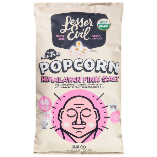 LesserEvil Popcorn, Organic, Himalayan Pink Salt