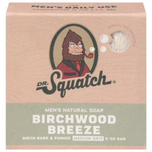 Dr. Squatch Soap, Birchwood Breeze, Men's Natural, Medium Grit