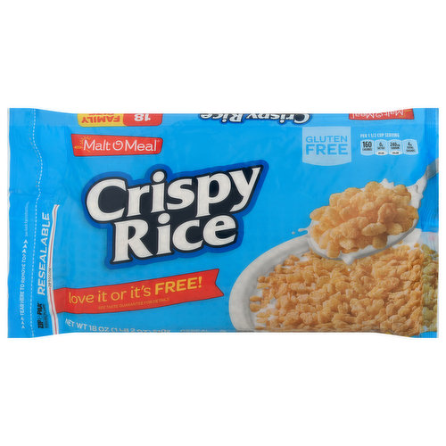 Malt-O-Meal Crispy Rice Cereal, Gluten Free Breakfast Cereal, 36 oz  Resealable Cereal Bag 