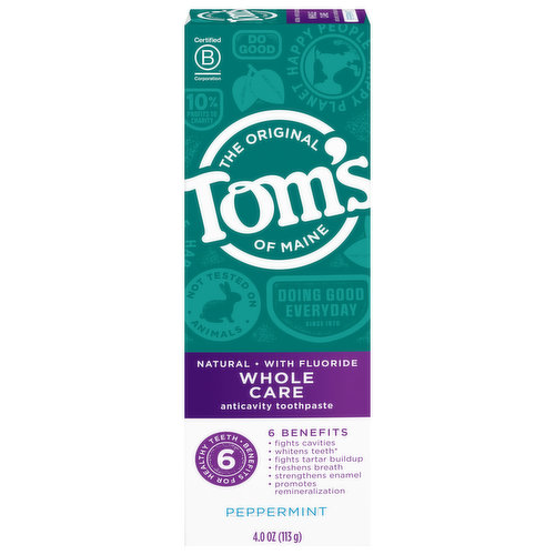 Tom's of Maine Toothpaste, Anticavity, Peppermint, Whole Care