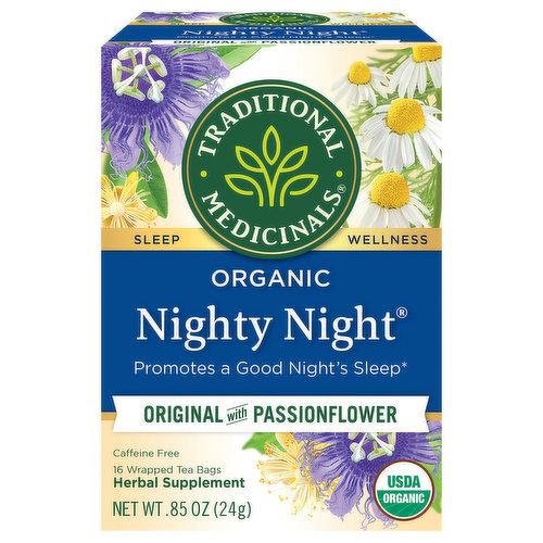 Traditional Medicinals Herbal Supplement, Organic, Nighty Night, Chamomile & Passionflower, Tea Bags