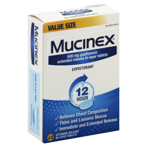 Mucinex Expectorant, 12 Hour, Extended-Release Bi-Layer Tablets, Value Size