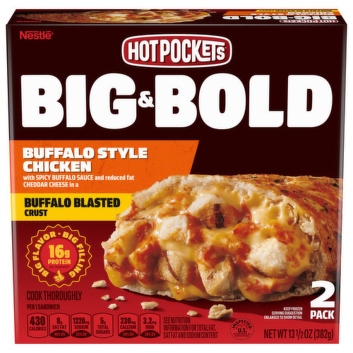 Hot Pockets Big & Bold Sandwiches, Buffalo Blasted Crust, Buffalo Style Chicken, 2 Pack