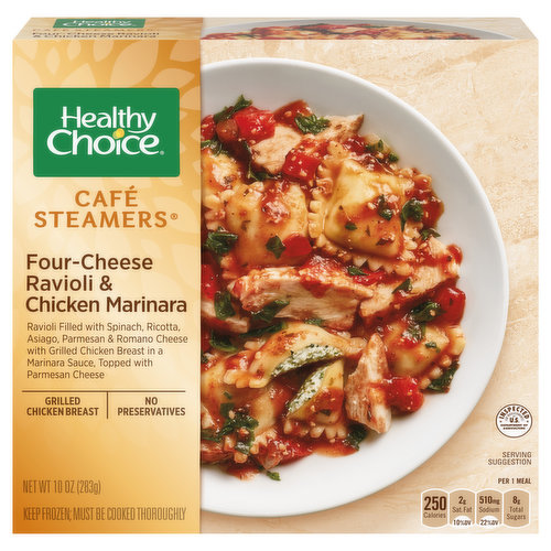 Healthy Choice Cafe Steamers Ravioli & Chicken Marinara, Four-Cheese