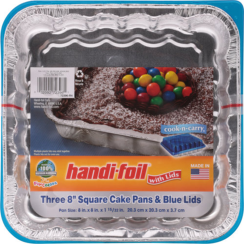 Save on Handi-Foil FunColors Square Cake Pans & Blue Lids 8 Inch