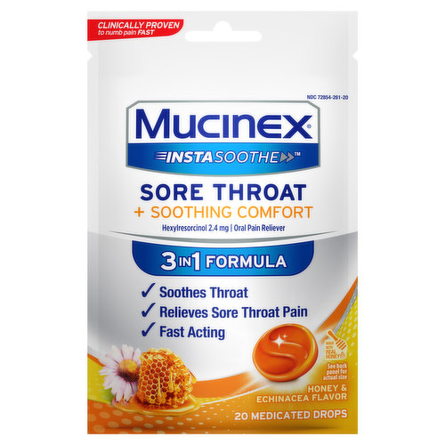 Mucinex InstaSoothe Sore Throat, Soothing Comfort, Honey & Echinacea Flavor