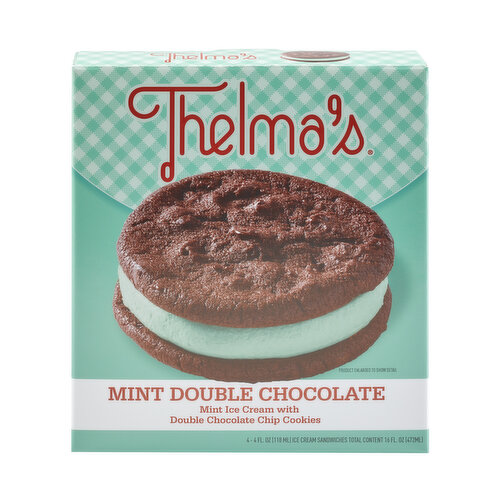 Thelma's 4-4 Fl. Oz. 4 Pack Ice Cream Sandwiches Thelma's Mint Double Chocolate Chip Ice Cream Sandwich 4 Pack