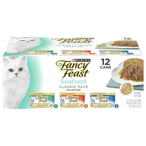 Fancy Feast Grain Free Pate Wet Cat Food Variety Pack, Seafood Classic Pate Collection