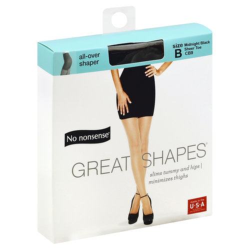 No nonsense Great Shapes Pantyhose, All-Over Shaper, Sheer Toe, Size B, Midnight Black