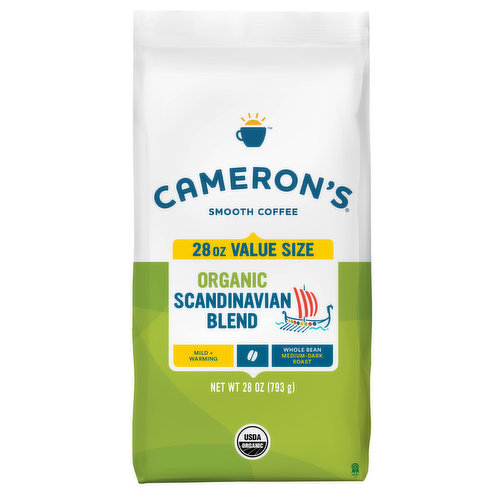 Cameron's Coffee, Organic, Whole Bean, Medium-Dark Roast, Scandinavian Blend