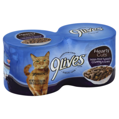 9Lives Cat Food, with Real Turkey & Cheese in Gravy, Hearty Cuts