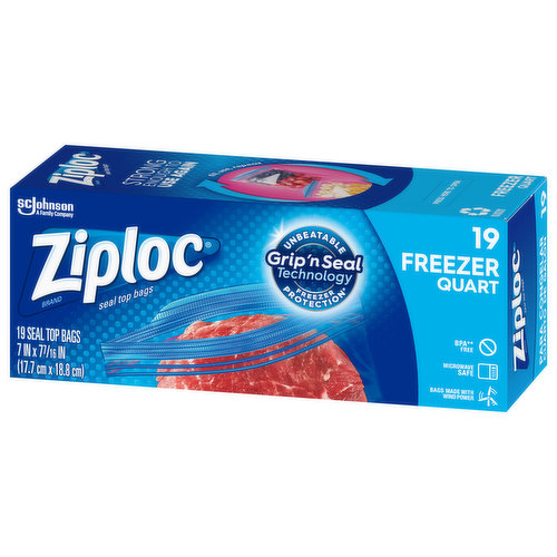 Ziploc Seal Top Bags, Freezer, Quart - 19 bags