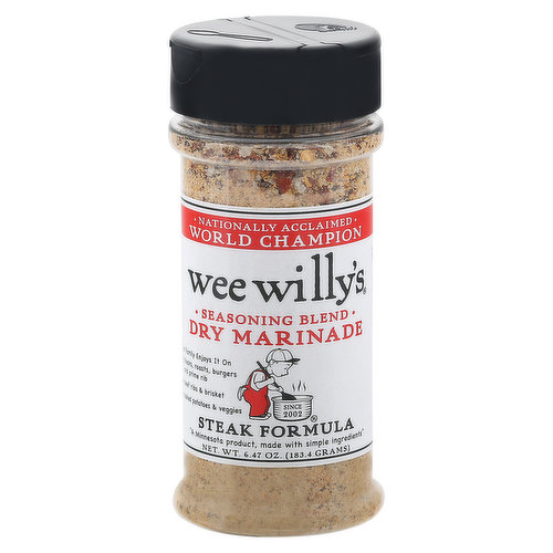 Nationally acclaimed. World champion. A Minnesota product, made with simple ingredients. Since 2002. Simply, The best. Taste For Yourself: The perfect choice for the steak aficionado in all of us. weewillys.com. Visit our website for tasty recipe ideas. Weewillys.com. Be on the lookout for all of our fabulous products.