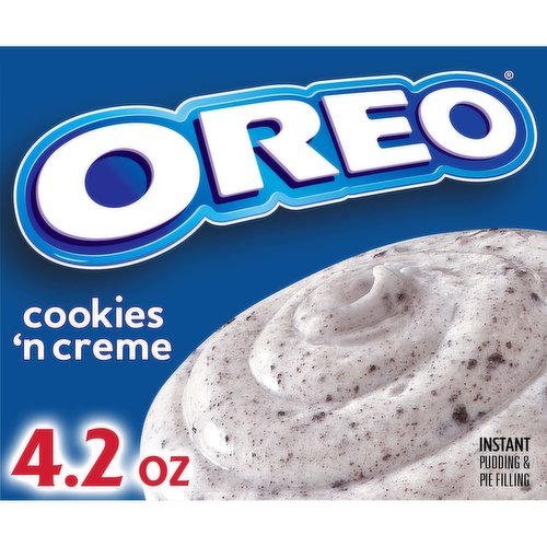 Jell-O Oreo Cookies n' Creme Instant Pudding Mix offers a delicious flavor, whether you eat it as a treat or use it as an ingredient in your favorite dessert recipes. The delicious Oreo cookies n' cream flavor tastes great as an instant pie filling or in a chocolate cookie dessert. It contains no high fructose corn syrup. The dessert is easy to make in just five minutes; simply stir milk into the pudding powder and allow to set. You will quickly have a delicious pudding that the entire family will enjoy. The 4.2 ounce box of Jell-O cookies and cream pudding mix comes individually packaged in a sealed pouch.