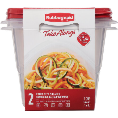 Rubbermaid TakeAlongs Containers & Lids, Extra Deep Squares, 7 Cup