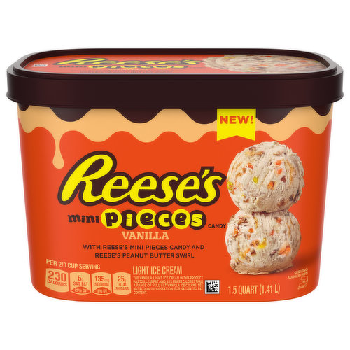 Reese's Pieces Ice Cream, Light, Vanilla, Mini Pieces Candy