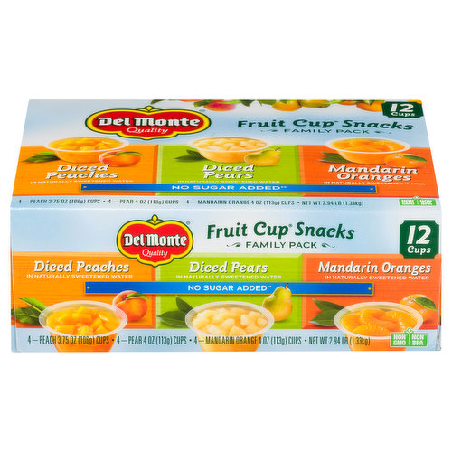 Del Monte Fruit Cup Snacks, No Sugar Added, Family Pack