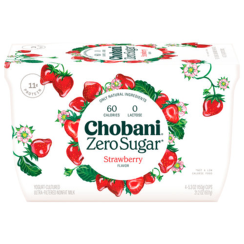 Chobani Yogurt, Zero Sugar, Strawberry Flavor