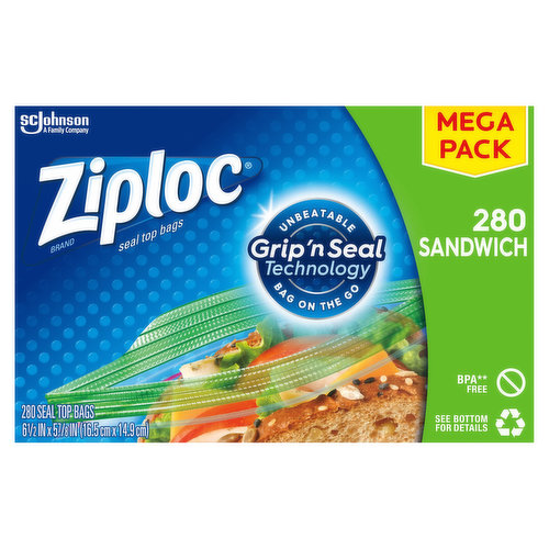 Ziploc Seal Top Bags, Sandwich, Mega Pack