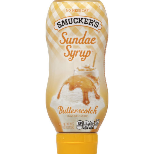 No mess cap! Per 2 tbsp: 100 calories; 0 g sat fat (0% DV); 100 mg sodium (4% DV); 20 g sugars. At Smucker's, we think the very best days are sundaes. Decorate dessert. Mix up a milkshake. Complement your coffee. Dip your fruit. Need more? Questions? Comments? 1-888-550-9555. smuckers.com.