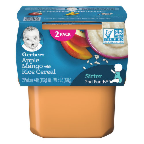 Gerber Cereal, Apple Mango with Rice, Sitter, 2nd Foods, 2 Pack