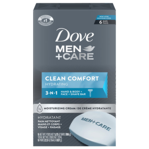 Dove Men+Care Hand & Body + Face + Shave Bar, 3-N-1, Hydrating, Clean Comfort