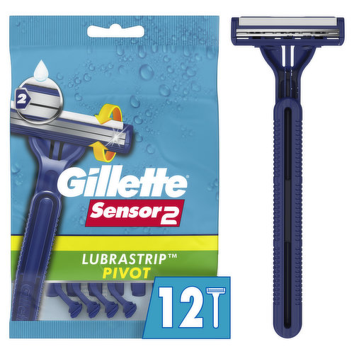 Gillette Sensor2 Pivoting Head Men's Disposable Razors, 12 Count