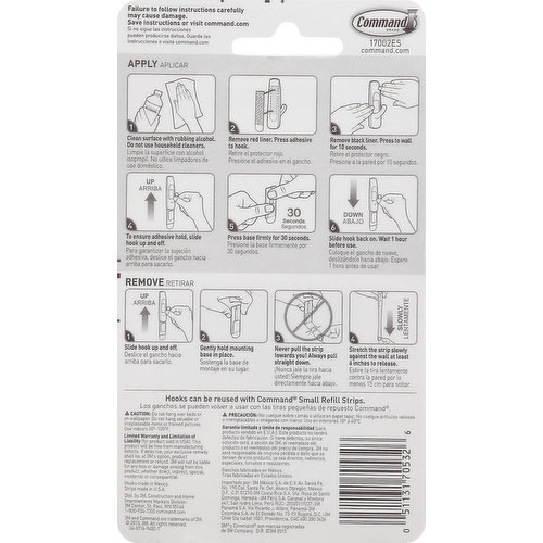 Command Small Refill Adhesive Strips for Wall Hooks, White, Damage