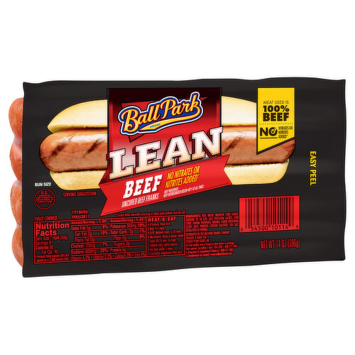 Ball Park Lean Beef Hot Dogs, Bun Length, 8 Count