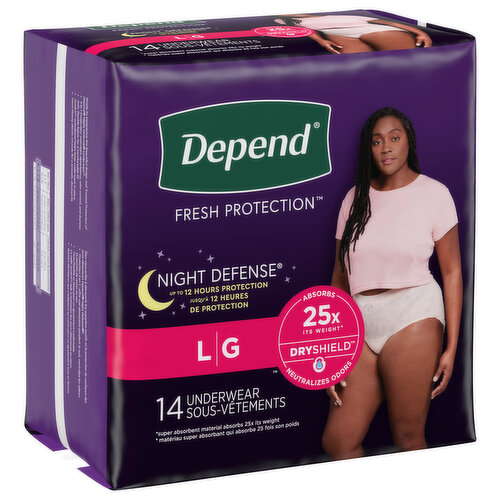 Depend Incontinence Underwear for Women, Night Defense Large